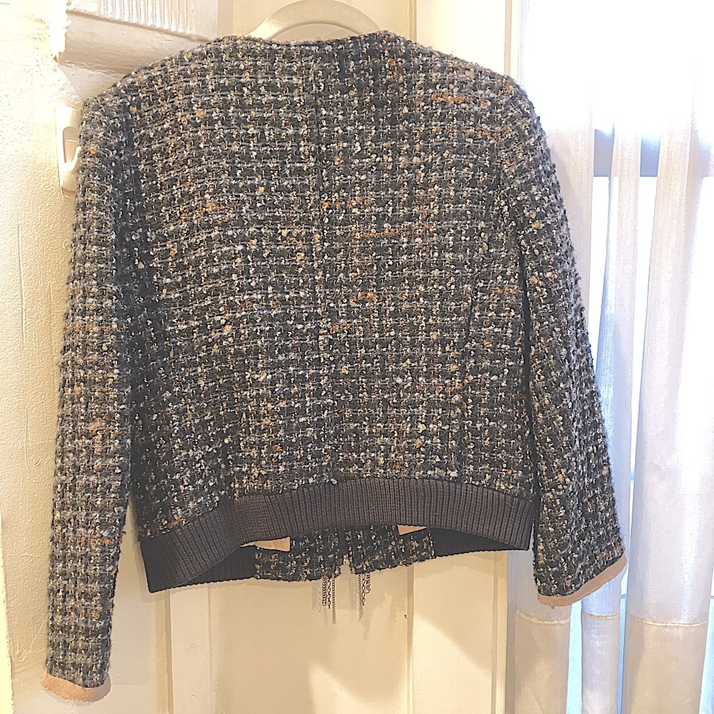 LOFT Tweed Zip Up Blazer Jacket w Chain Size S NWT - Picture 9 of 11